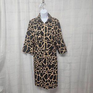 Monroe & Main Tan Black Giraffe Print Belted Dress Retro Mob Wife Office L